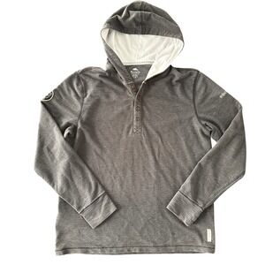 Roots 73 Henley Hoodie Sweatshirt Mens L Gray Thumbhole Patch embroidery sleeve